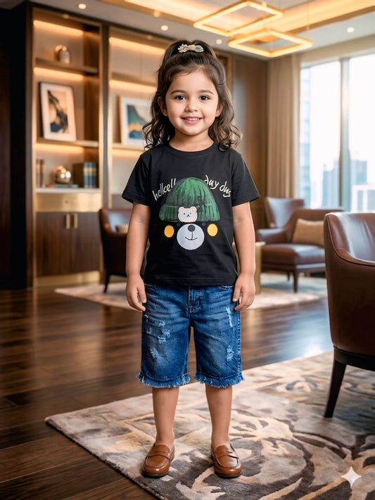 Baby & Kids 2pcs Printed T-shirt Set Jeans pant(1 years-7yrs)